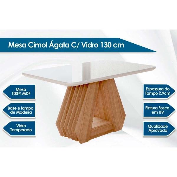 Imagem de Mesa de Sala Jantar Ágata c/Tampo Madeirado Vidro 130x80cm Nature/Off White - Cimol