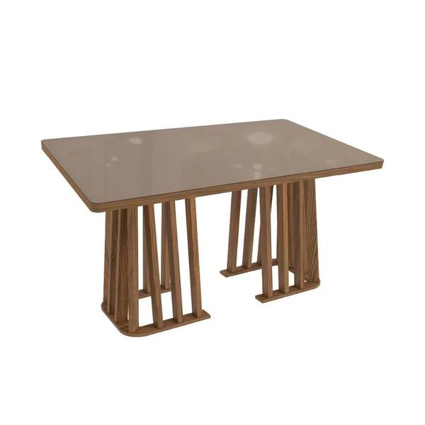 Imagem de Mesa de Sala Jantar Alteia c/ Tampo Madeirado c/ Vidro 90x160cm Nogueira/Vidro Bronze - Kappesberg