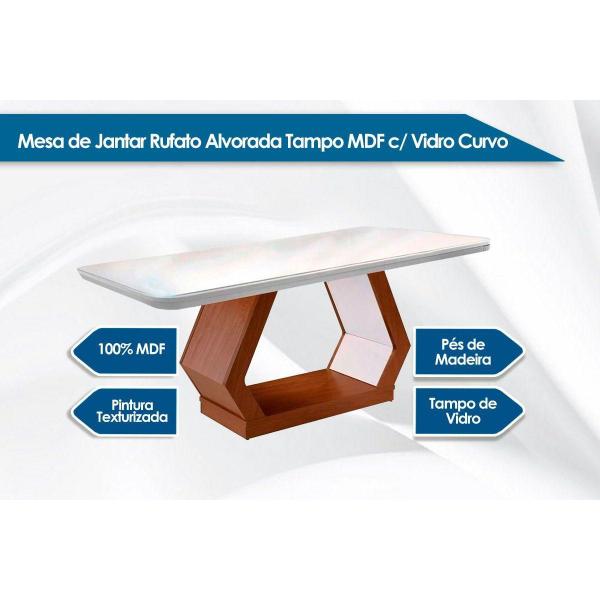 Imagem de Mesa de Sala Jantar Alvorada + Tampo Madeirado Vidro Curvo 180x90cm Imbuia/Off White - Rufato