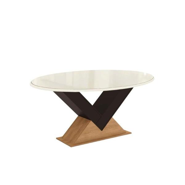 Imagem de Mesa de Sala Jantar Amora c/Tampo Madeirado c/ Vidro 105x180cm Freijo/Preto fosco/Off White/Vidro Off White - Kappesberg