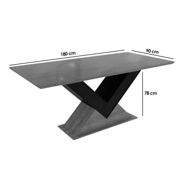 Imagem de Mesa de Sala Jantar Amora c/Tampo Madeirado c/ Vidro 90x180cm Freijo/Preto fosco/Vidro preto - Kappesberg