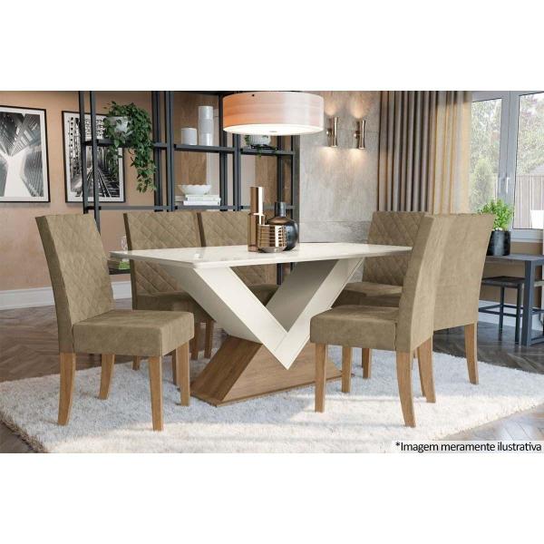 Imagem de Mesa de Sala Jantar Amora + Tampo Madeirado c/ Vidro 160x90cm Freijó/Bronze - Kappesberg