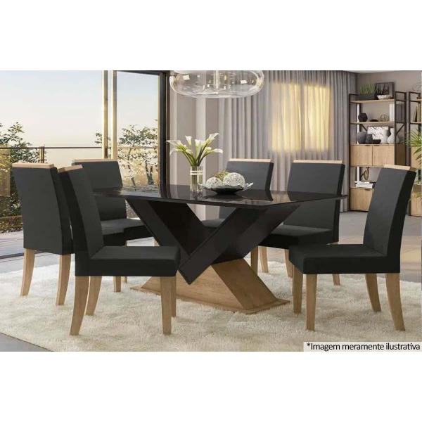 Imagem de Mesa de Sala Jantar Amora + Tampo Madeirado c/ Vidro 160x90cm Freijó/Preto Fosco - Kappesberg