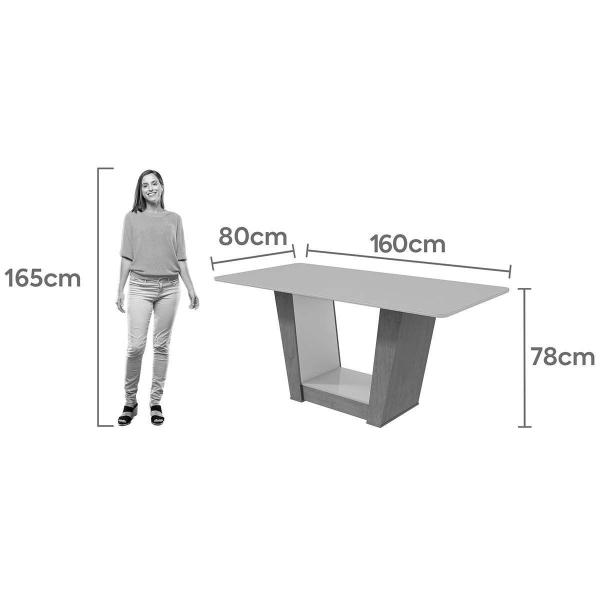 Imagem de Mesa de Sala Jantar Apogeu + Tampo Madeirado Vidro 160x80cm Frassino/Off White - Lopas