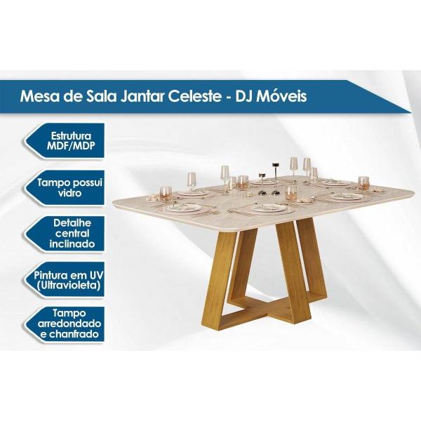 Imagem de Mesa de Sala Jantar Celeste c/Tampo Madeirado Vidro Curvo 170x90cm Cedro/Quartzo - DJ Móveis