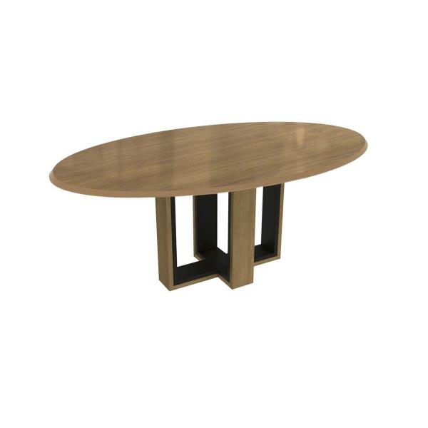 Imagem de Mesa de Sala Jantar Centella c/ Tampo Madeirado c/ Vidro 105x180cm Freijo/Preto fosco/Vidro preto - Kappesberg