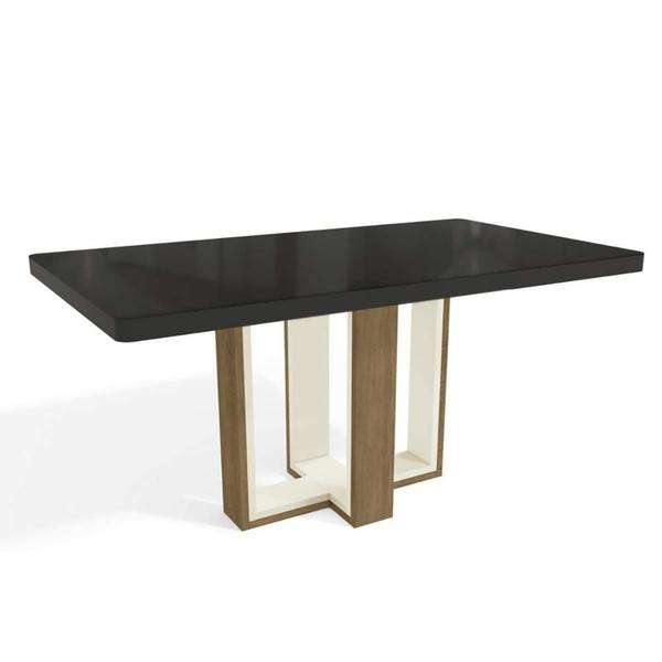 Imagem de Mesa de Sala Jantar Centella c/ Tampo Madeirado c/ Vidro 90x160cm Freijo/Off White/Preto fosco/Vidro preto - Kappesberg