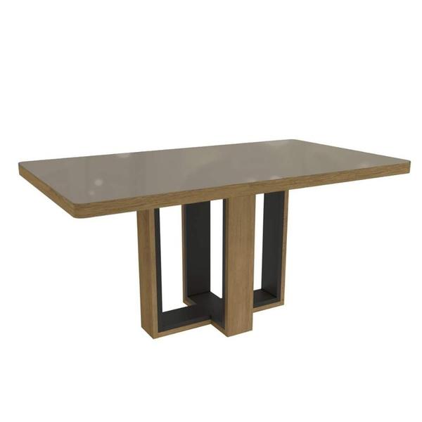 Imagem de Mesa de Sala Jantar Centella c/ Tampo Madeirado c/ Vidro 90x160cm Freijo/Preto fosco/Vidro Bronze - Kappesberg