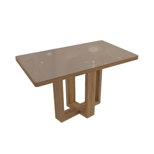 Imagem de Mesa de Sala Jantar Centella c/ Tampo Madeirado c/ Vidro 90x160cm Nogueira/Vidro Bronze - Kappesberg