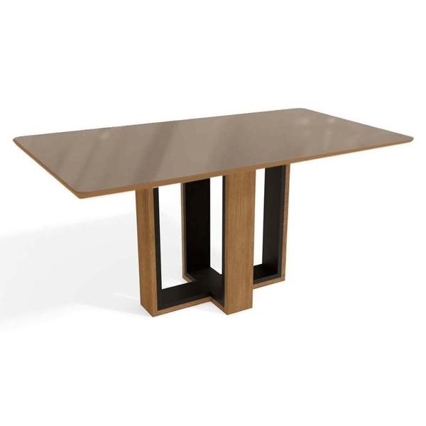 Imagem de Mesa de Sala Jantar Centella + Tampo Madeirado c/ Vidro 160x90cm Freijo/Preto/Bronze - Kappesberg