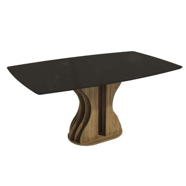 Imagem de Mesa de Sala Jantar Copaíba c/ Tampo Madeirado c/ Vidro 90x170cm Nogueira/Preto fosco/Vidro preto - Kappesberg