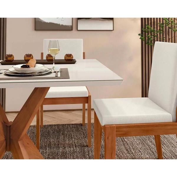 Imagem de Mesa de Sala Jantar Donna c/ Tampo Madeirado c/ Vidro 120cm + Cadeiras Lady 4 Un Natural - Nesher