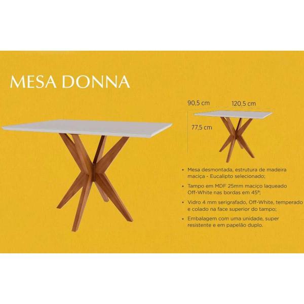 Imagem de Mesa de Sala Jantar Donna c/ Tampo Madeirado c/ Vidro 120cm + Cadeiras Lady 4 Un Natural - Nesher