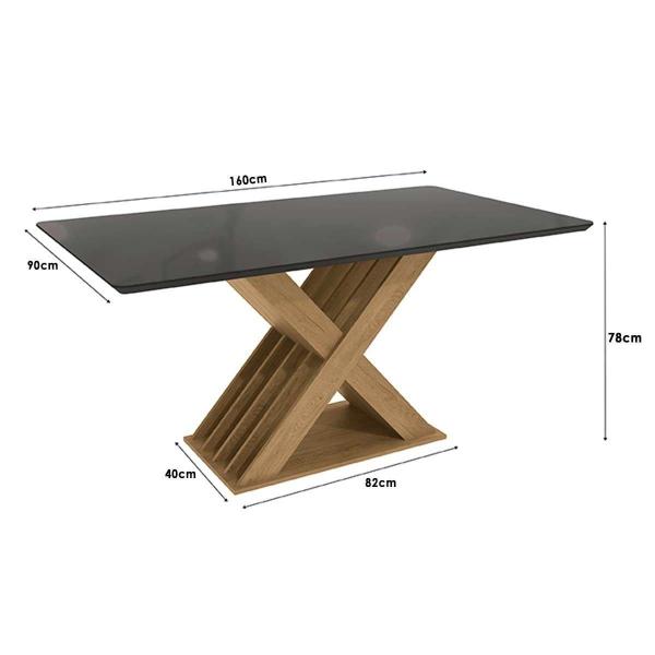 Imagem de Mesa de Sala Jantar Graviola + Tampo Madeirado c/ Vidro 160x90cm Freijo/Preto - Kappesberg