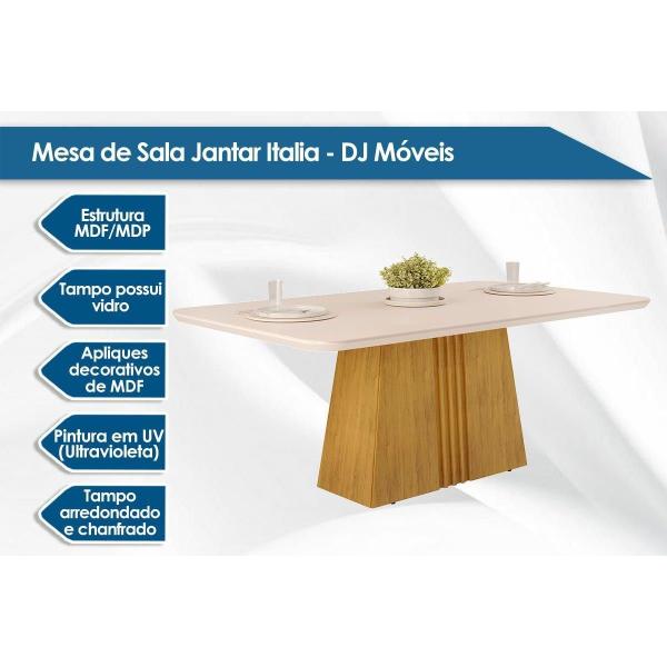 Imagem de Mesa de Sala Jantar Italia c/Tampo Madeirado Vidro Curvo 170x90cm Cedro/Off White - DJ Móveis