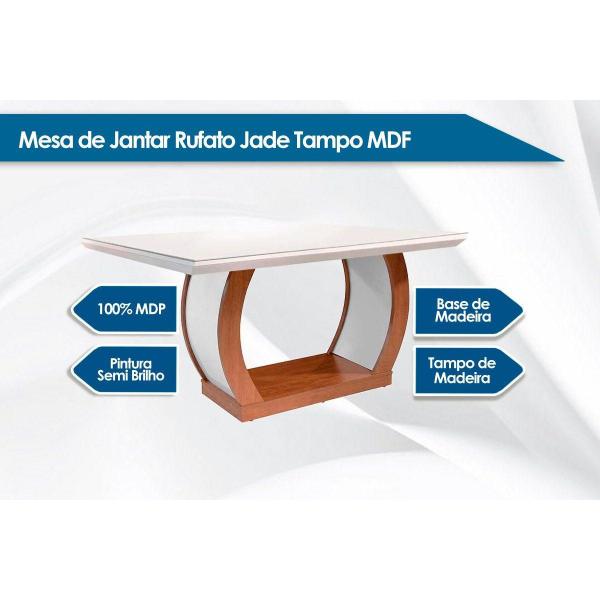 Imagem de Mesa de Sala Jantar Jade + Tampo Madeirado Reto 180x90cm Imbuia/Off White - Rufato