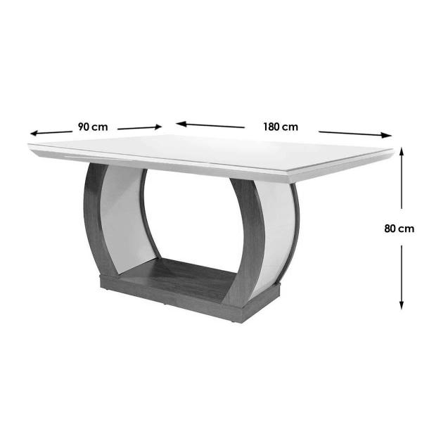 Imagem de Mesa de Sala Jantar Jade + Tampo Madeirado Vidro Reto 180x90cm Imbuia/Off White - Rufato