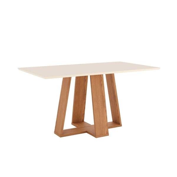 Imagem de Mesa de Sala Jantar Lins SC94 c/Tampo Madeirado Reto s/ Vidro 160x90cm Nature/Off White - Henn