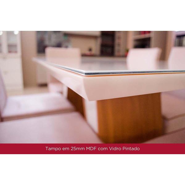 Imagem de Mesa de Sala Jantar Lins SC95 c/Tampo Madeirado Vidro Curvo 180x90cm Nature/Off White - Henn