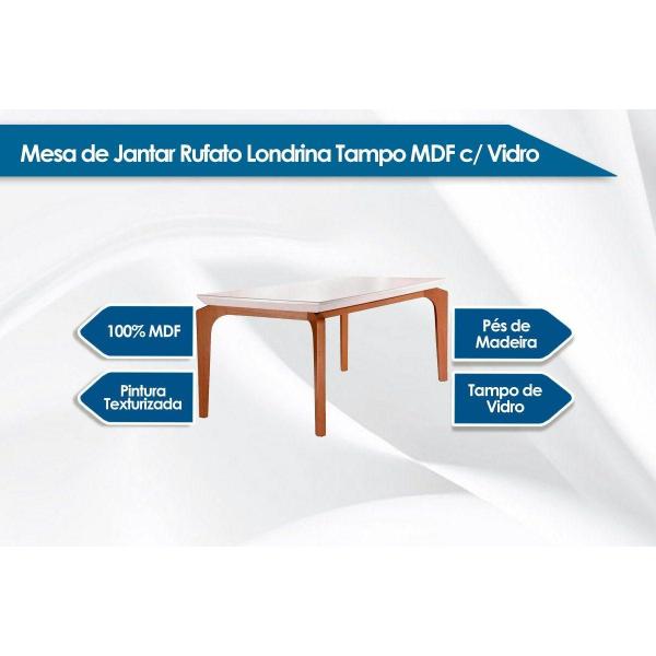 Imagem de Mesa de Sala Jantar Londrina + Tampo Madeirado Vidro 180x90cm Imbuia/Off White - Rufato