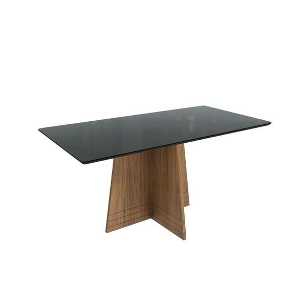 Imagem de Mesa de Sala Jantar Lótus c/ Tampo Madeirado c/ Vidro 90x180cm Nogueira/Preto fosco/Vidro preto - Kappesberg