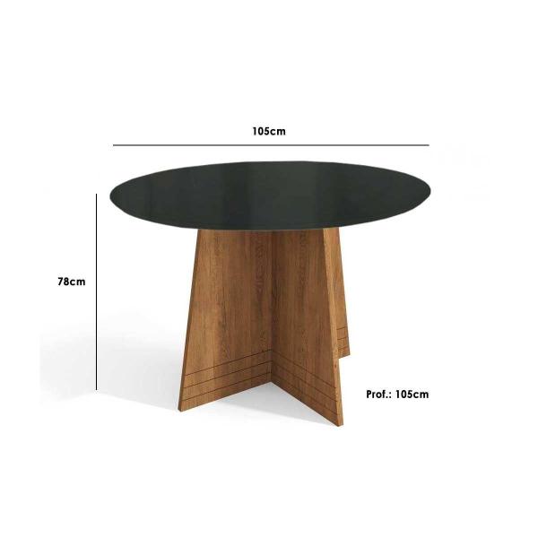 Imagem de Mesa de Sala Jantar Lótus + Tampo Madeirado c/ Vidro 105x105cm Freijó/Preto Fosco - Kappesberg