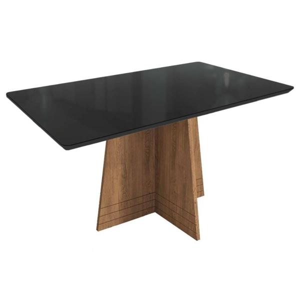 Imagem de Mesa de Sala Jantar Lótus + Tampo Madeirado c/ Vidro 160x90cm Freijó/Preto Fosco - Kappesberg