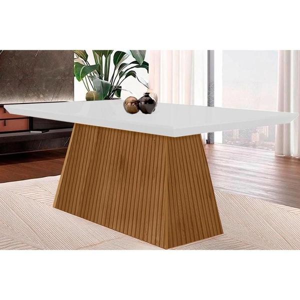 Imagem de Mesa de Sala Jantar Luna + Tampo Madeirado Curvo 180x90cm Imbuia - Rufato