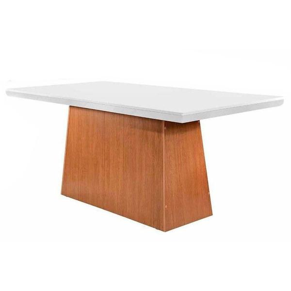 Imagem de Mesa de Sala Jantar Luna + Tampo Madeirado Curvo 180x90cm Imbuia - Rufato