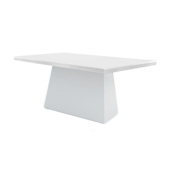 Imagem de Mesa de Sala Jantar Luna + Tampo Madeirado Vidro Curvo 180x90cm Off White/Imbuia Ripado 3D - Vidro Off White - Rufato