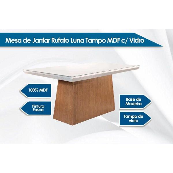 Imagem de Mesa de Sala Jantar Luna + Tampo Madeirado Vidro Reto 180x90cm Off White - Rufato