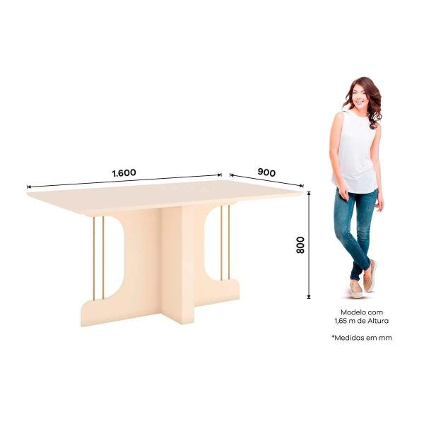 Imagem de Mesa de Sala Jantar Mavi SC105 c/Tampo Madeirado Reto 160x90cm Off White - Henn