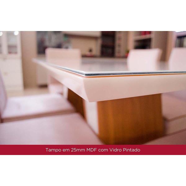 Imagem de Mesa de Sala Jantar Mavi SC107 c/Tampo Madeirado Vidro Curvo 200x90cm Off White - Henn