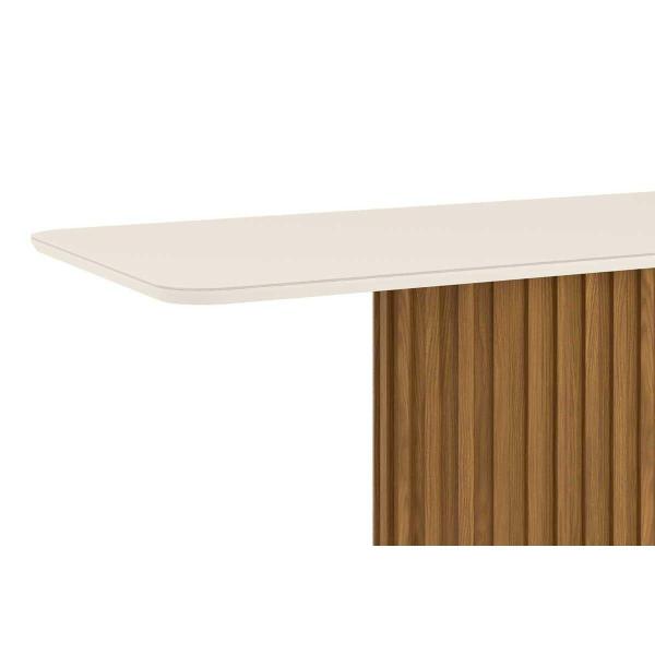 Imagem de Mesa de Sala Jantar Solana SC66 + Tampo Madeirado Vidro Curvo 200x90cm Nature/Off White - Henn