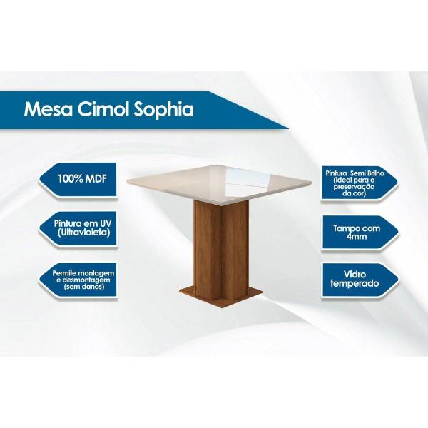 Imagem de Mesa de Sala Jantar Sophia c/Tampo Madeirado Vidro 95X95cm Cinamomo/Off White - Cimol