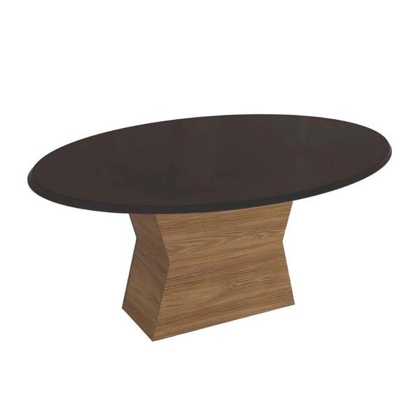 Imagem de Mesa de Sala Jantar Tília c/Tampo Madeirado c/ Vidro 105x180cm Nogueira/Preto fosco/Vidro preto - Kappesberg