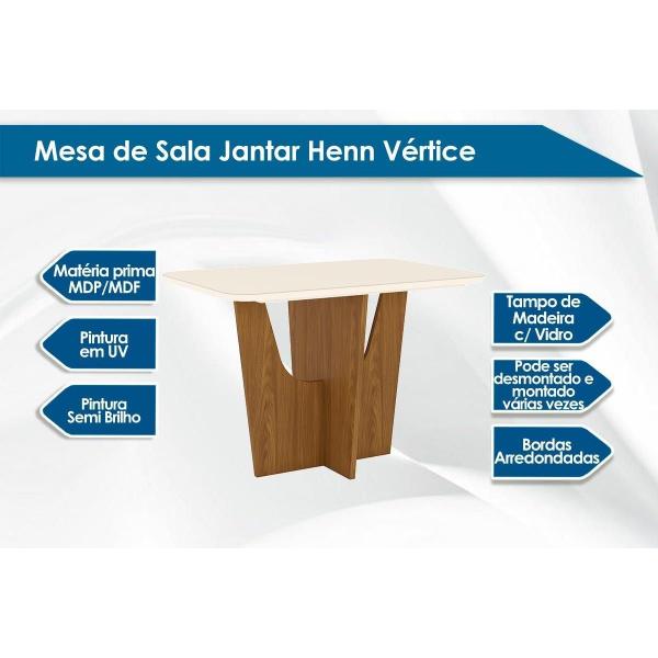 Imagem de Mesa de Sala Jantar Vértice SC44 + Tampo Madeirado Vidro Curvo 120x80cm Nature/Off White - Henn