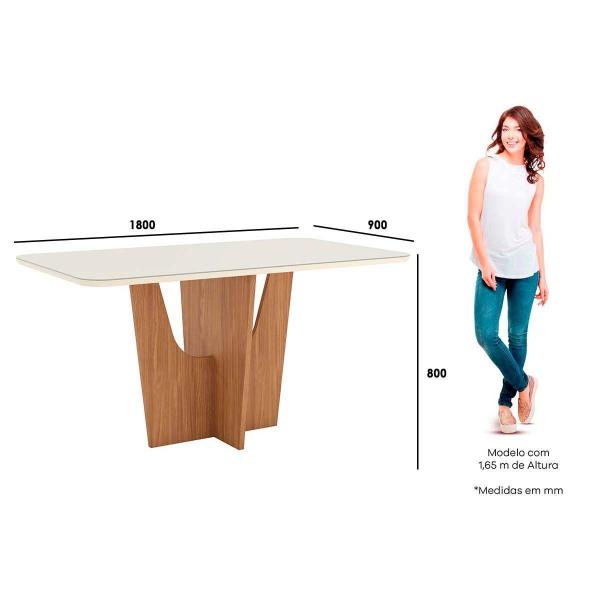 Imagem de Mesa de Sala Jantar Vértice SC88 c/Tampo Madeirado Vidro Curvo 180x90cm Nature/Off White - Henn