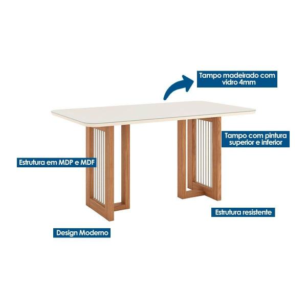 Imagem de Mesa de Sala Jantar Yara SC79 + Tampo Madeirado Vidro Curvo 160x90cm Nature/Off White - Henn