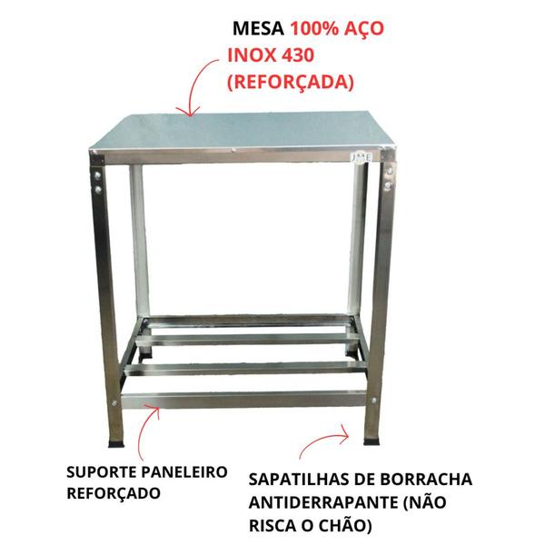 Mesa De Serviço 800x600 Inox Confeitaria Açougue Padaria - JME METAL Imagem de Mesa De Serviço 800x600 Inox Confeitaria Açougue Padaria