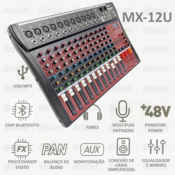 Imagem de Mesa De Som 12 Canais Profissional Equalizador 5 Bandas Mxt Mx-12u