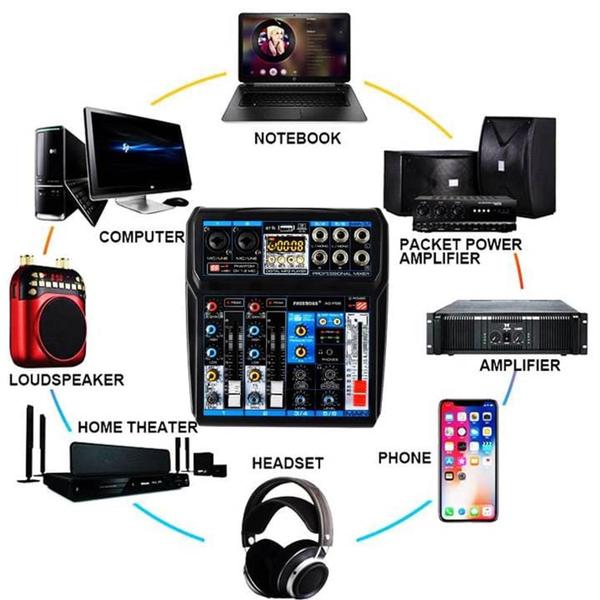 Imagem de Mesa De Som 6 Canais Função Bluetooth Dj Balada Lista 16 Efeitos Digitais TYT006MINI