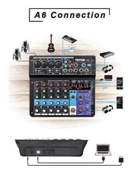 Imagem de Mesa De Som 6 Canais Mixer Áudio Usb Smart Profissional A6 Conjunto Interface Externa