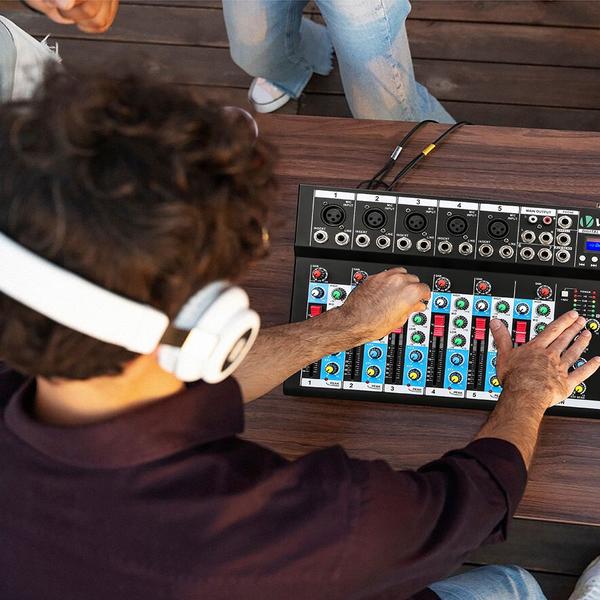 Imagem de Mesa de Som 7 Canais Profissional Equalizador Bluetooth Usb Placa de Som Interface de Áudio Mixer