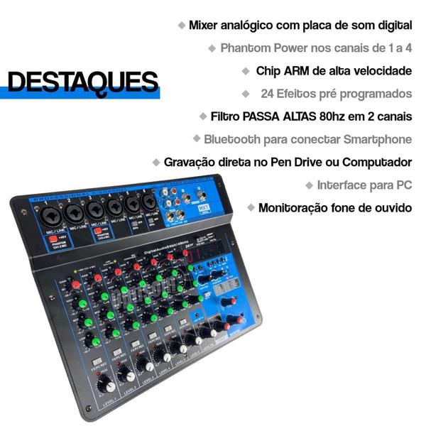 Imagem de Mesa De Som 8 Canais Interface Usb Bluetooth Mxt Mx-8t 24 Efeitos