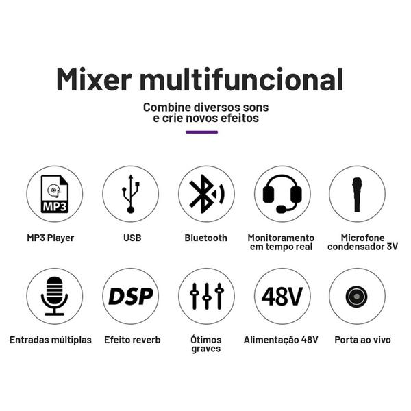 Imagem de Mesa De Som 8 Canais Mixer Áudio Usb Smart Profissional A8 Conjunto Interface Externa