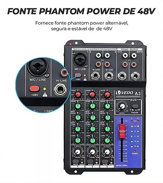 Imagem de Mesa De Som A3 Automotiva Vedo C/ Equalizador 4 Bandas 48V Console