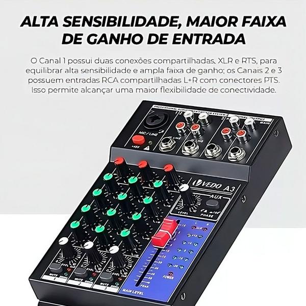 Imagem de Mesa De Som Automotiva Vedo A3 C/ Equalizador 4 Bandas 48V Console