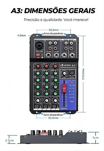 Imagem de Mesa De Som Automotiva Vedo A3 C/ Equalizador 4 Bandas 48V Console