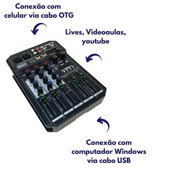 Imagem de Mesa de Som Console Mixer 4 Canais Interface Usb Lives E Gravações BOXX T4